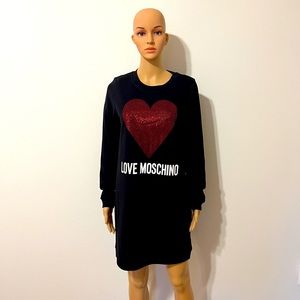 LOVE MOSCHINO (NWT) black sweater dress embellished with a red heart, sz 6